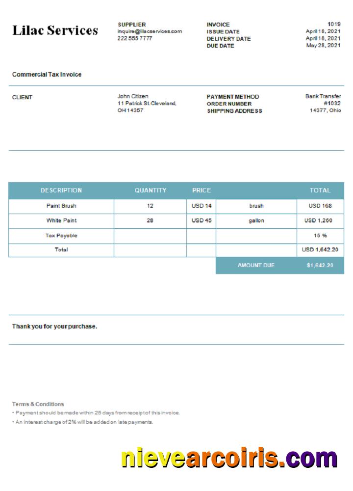 USA Lilac Services invoice
